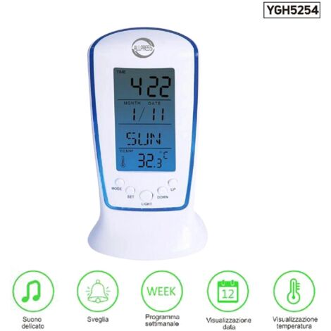 SVEGLIA DIGITALE ALLARME CALENDARIO ILLUMINATA TEMPERATURA TERMOMETRO YGH5254
