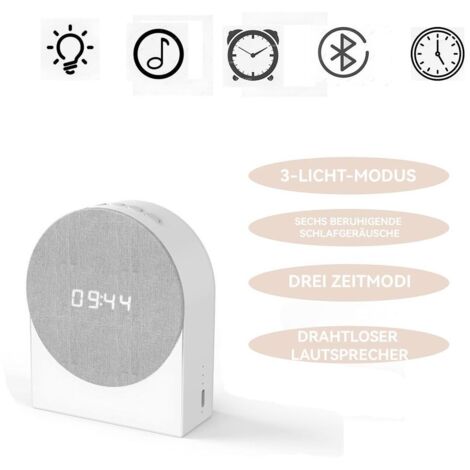 Sveglia digitale, altoparlante Bluetooth da 1200 mAh, con luce notturna, 3 modalità di illuminazione, timer da 30/60/90 minuti, 6 suoni rilassanti per dormire, porta di ricarica Type-C.