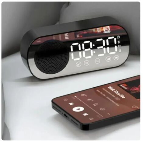 Sveglia digitale, altoparlante Bluetooth wireless, radio FM, subwoofer, lettore musicale (rosa)