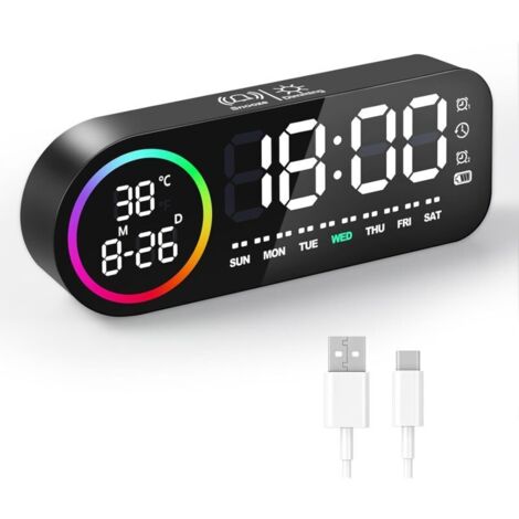 Sveglia digitale con ampio display a LED - Touchscreen, doppia sveglia (funzione snooze, dimmer a 5 livelli) - Nera