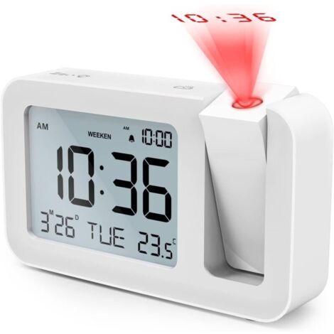 Sveglia digitale con proiettore LCD da 3,8" e 4 livelli di luminosità, 2 allarmi per camera da letto o ufficio.