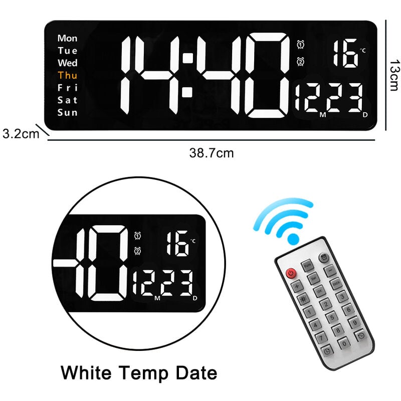 Image of Insma - Sveglia digitale da parete 38x13 cm con telecomando Orologio con schermo led grande da 16 pollici conto alla rovescia sveglia con