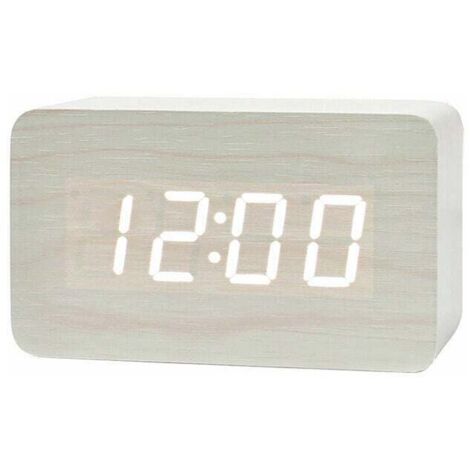 Sveglia digitale in legno con luminosità regolabile, controllo vocale, orologio LED, display rettangolare, ora e temperatura, decorazione per la casa
