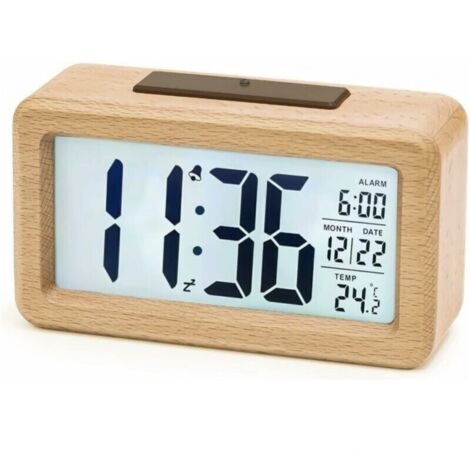 Sveglia digitale in legno, sveglia a LED, orologio digitale senza ticchettio con visualizzazione della data, della temperatura e funzione snooze.