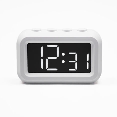 Sveglia digitale LCD con ampio display a batteria - Orologio digitale portatile per camera da letto, ufficio, viaggio - Bianco