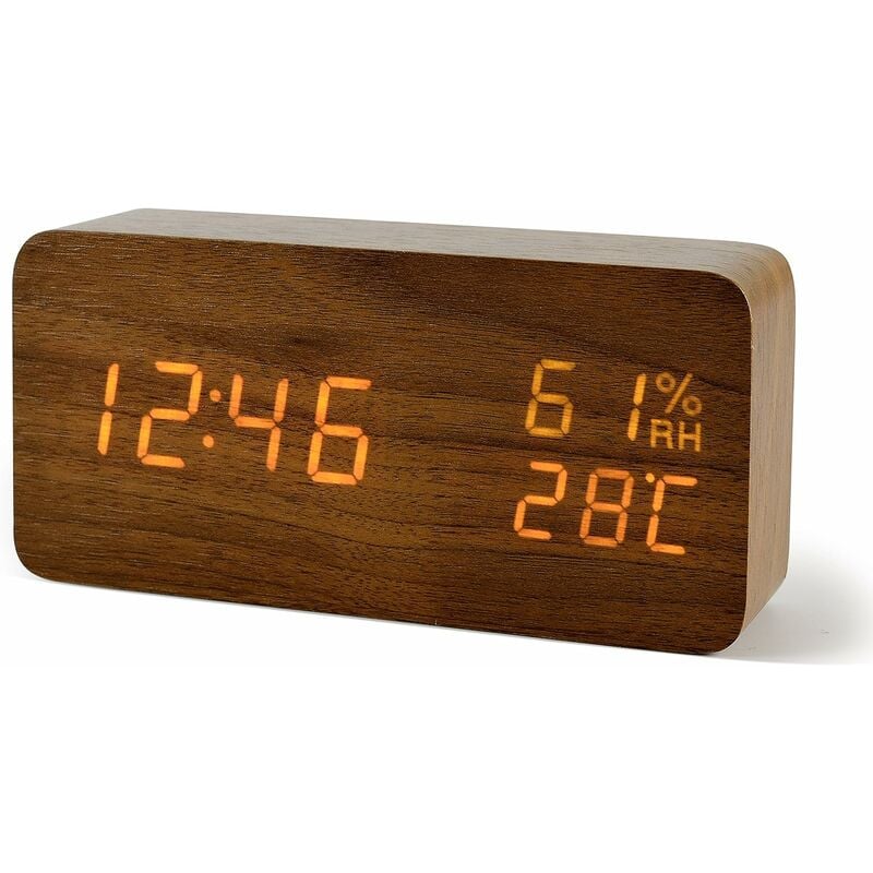 Image of Fortuneville - Sveglia digitale led Desk Clock Data Umidità Temperatura Wood Look Tribune Clock Sveglia decorativa