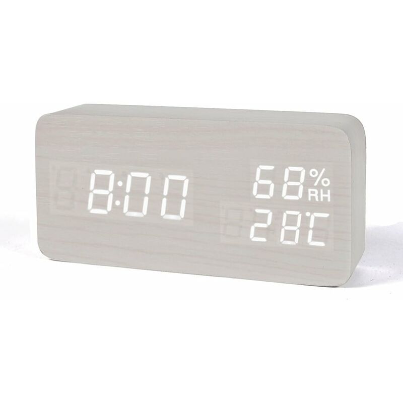 Image of Fortuneville - Sveglia digitale led Desk Clock Data Umidità Temperatura Wood Look Tribune Clock Sveglia decorativa