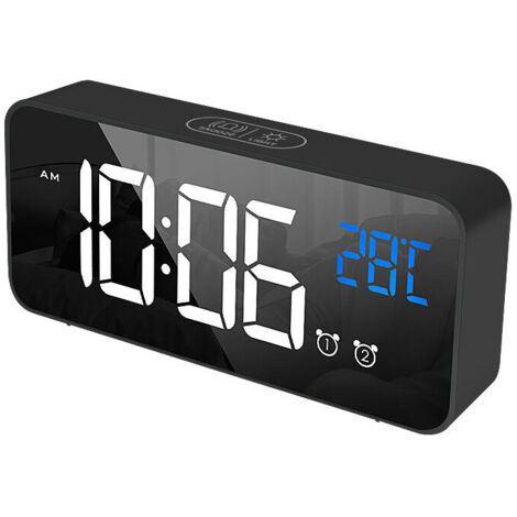 Sveglia digitale nera, sveglia digitale a LED, alba digitale/sonno/2 sveglie/12/24 ore/porta di ricarica USB/13 canzoni