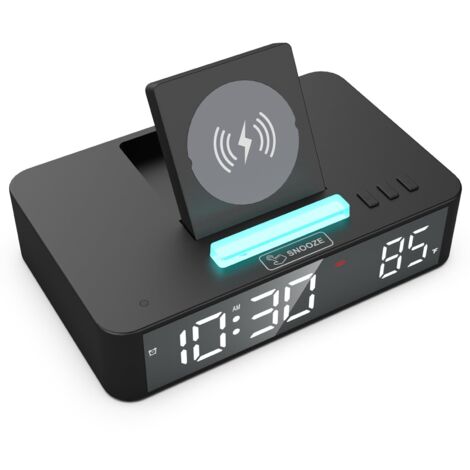 Sveglia digitale, orologio da tavolo elettronico con specchio LED multifunzionale con luce ambientale RGB, piccolo cronometro da tavolo per l'arredamento del soggiorno e della camera da letto (nero)