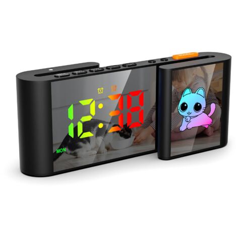 Sveglia digitale, orologio digitale a forma di gatto, orologio LED di tipo S, 11 colori da cartone animato, dimmer, volume, snooze, luce notturna per comodino, camera da letto, arredamento per la stan
