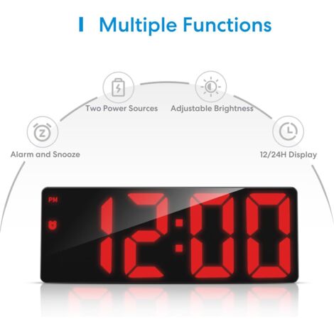 Sveglia digitale, orologio elettronico con 3 livelli di luminosità, sveglia digitale alimentata da USB A o 3 batterie AAA (non incluse), sveglia snooze con controllo del suono e display LED
