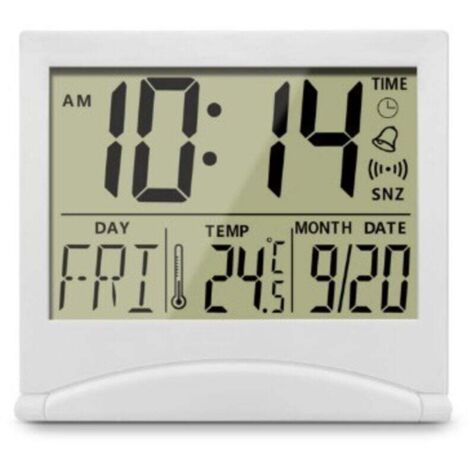 Sveglia digitale pieghevole, orologio digitale LCD con retroilluminazione – Orologio da tavolo con visualizzazione di giorno, data e temperatura – Orologio calendario con data e ora –