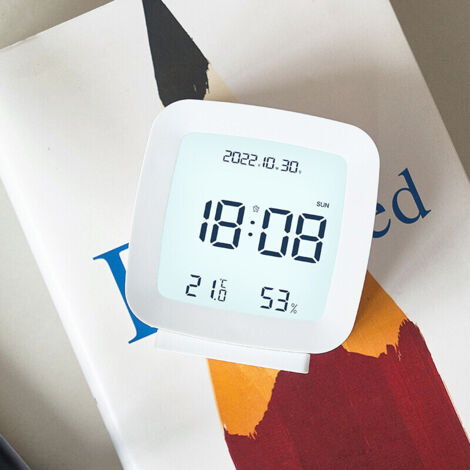 Sveglia digitale portatile per casa e studenti, con visualizzazione di temperatura, data e ora - Bianca