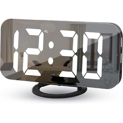 Sveglia digitale, sveglia da comodino, sveglia a specchio LED da 7", con 2 porte di ricarica USB, modalità snooze, regolazione automatica della luminosità, orologio da scrivania facile da impostare pe