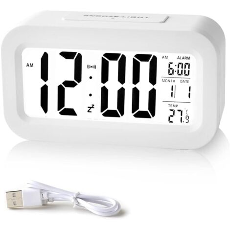 Sveglia digitale, visualizzazione della data 12/24 ore, con funzione snooze e sensore di luce, orologio intelligente, sveglia digitale a batteria ricaricabile tramite USB per casa e ufficio