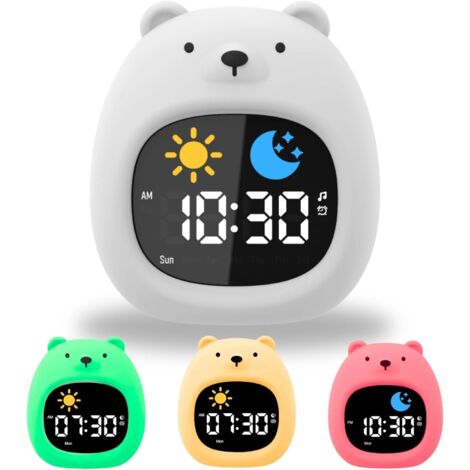 Sveglia educativa per bambini con funzione di addestramento al sonno, con visualizzazione di luna e sole, colori RGB, per bambine dai 2 ai 10 anni - Orsetto, 9,8x9,45x10,5 cm