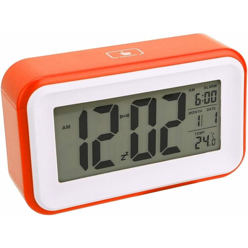 Image of Sveglia elettronica digitale con display della temperatura, orologio da scrivania multifunzionale per camera da letto (arancione)