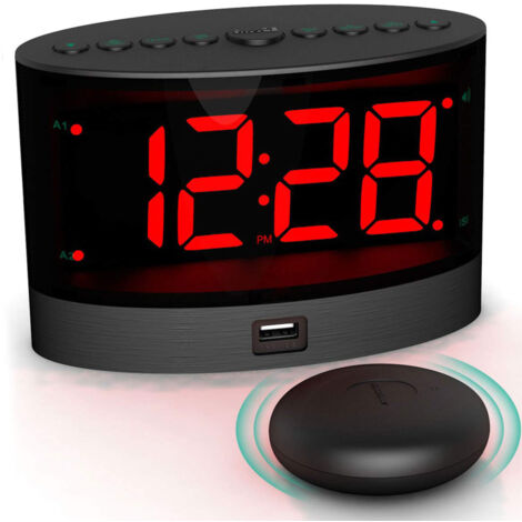 Sveglia extra potente con vibratore da letto wireless, sveglia a doppia vibrazione per chi ha il sonno pesante, per non udenti e ipoacusici, volume/intensità