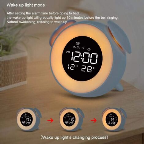 Sveglia, luce per il risveglio, simulazione alba/tramonto, lampada da comodino, luce notturna colorata, doppia sveglia con 25 brani musicali e funzione snooze (bianca)