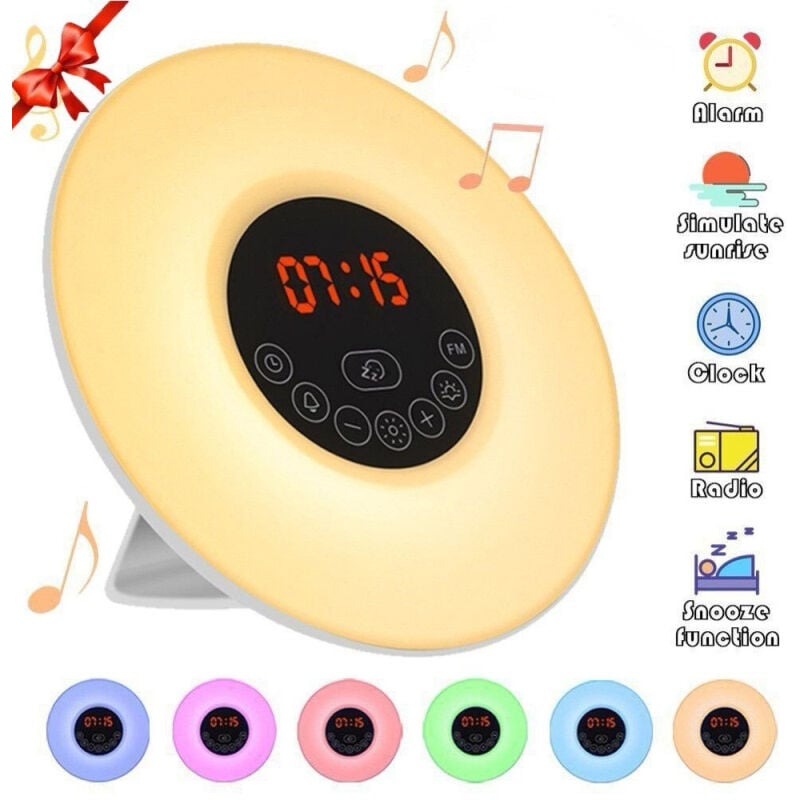Image of Sveglia luminosa, luce sveglia, radio, sveglia mattutina luminosa, lampada da comodino con 6 livelli di luminosità, simulatore di alba e tramonto