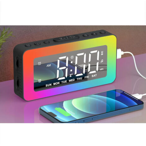 Sveglia luminosa, sveglia digitale per bambini e adolescenti con luce notturna colorata, modalità giorno feriale/fine settimana, dimmer, facile da impostare e senza ticchettio