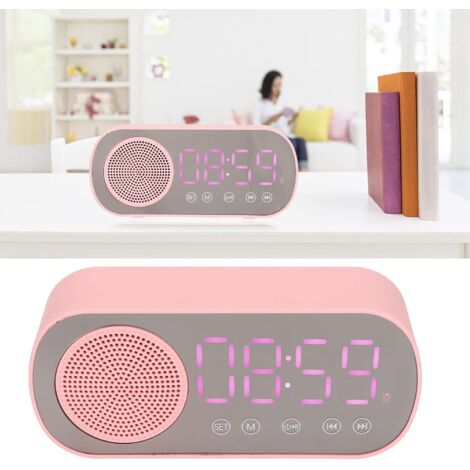 Sveglia per bambina, radiosveglia rosa, sveglia Bluetooth, altoparlanti Hi-Fi, schermo a specchio LED, ricarica micro USB, radio FM, orologio digitale per la lettura e il viaggio