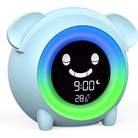 Sveglia per bambini, Orologio per allenamento al sonno con luce notturna, Macchina per i suoni del sonno, Timer per il pisolino, Orologio elettrico da comodino con porta di ricarica USB, Graziosa deco