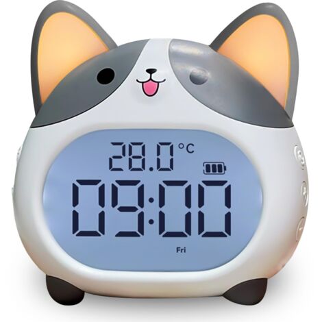 Sveglia per bambini - Simpatico orologio a forma di cane con luce notturna, 6 toni di allarme, snooze, timer, display di data e temperatura - Orologi digitali a batteria