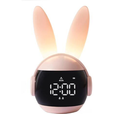 Sveglia per bambini, Sveglia con coniglio per ragazze e ragazzi, Sveglia rosa per bambini con campanello e luce notturna, Funzione snooze ricaricabile