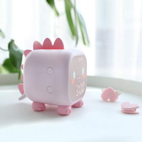 Sveglia per bambini, sveglia digitale a forma di dinosauro per bambini, orologio da comodino, allenatore del sonno per bambini, sveglia con luce e luce notturna (rosa)