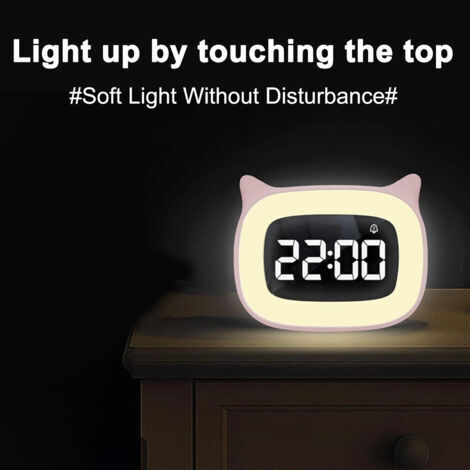 Sveglia per bambini, sveglia digitale con luce notturna, 18 suonerie, doppio allarme, modalità snooze, visualizzazione 12/24 ore