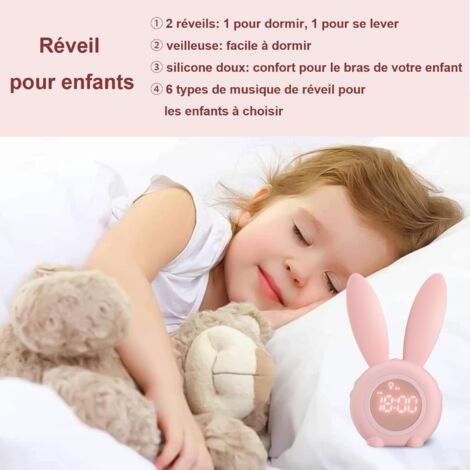 Sveglia per bambini, sveglia luminosa a forma di coniglio per neonati e bambini con grazioso design a forma di coniglio, sveglia luminosa per bambine, funzione snooze, installazione magnetica, tempori