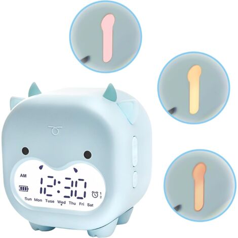Sveglia per cameretta per bambini, Sveglia forte per chi ha il sonno pesante, Simpatico orologio da comodino, Allenatore del sonno per bambini, Timer luce notturna con USB per Cameretta per ragazzi e 