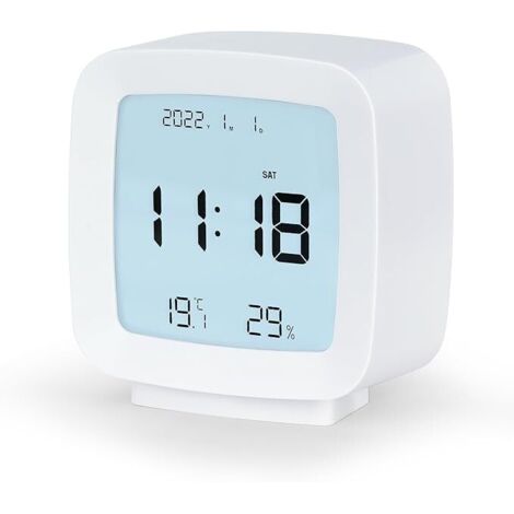 Sveglia portatile con visualizzazione di temperatura e data, sveglia da viaggio per letto, bianca