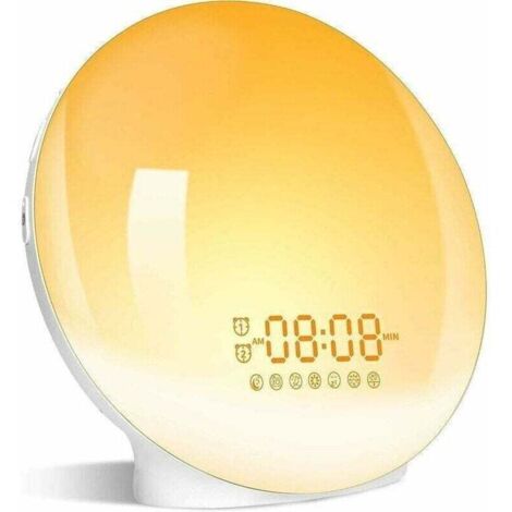Sveglia radio con luce LED, lampada da comodino luminosa, 20 livelli di luminosità, simulatore di alba e tramonto, 2 sveglie, 7 suoni naturali, funzione snooze, luce notturna a 7 colori per bambini, r
