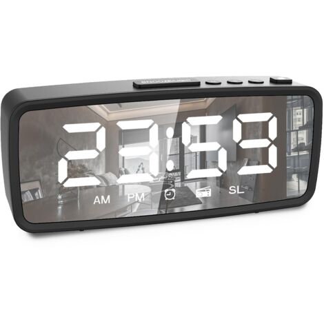 Sveglia radio FM 76-108 MHz Sveglia ad alto volume con 15 livelli di volume per anziani e dormiglioni 2 suonerie Alimentata a batteria e cavo nero
