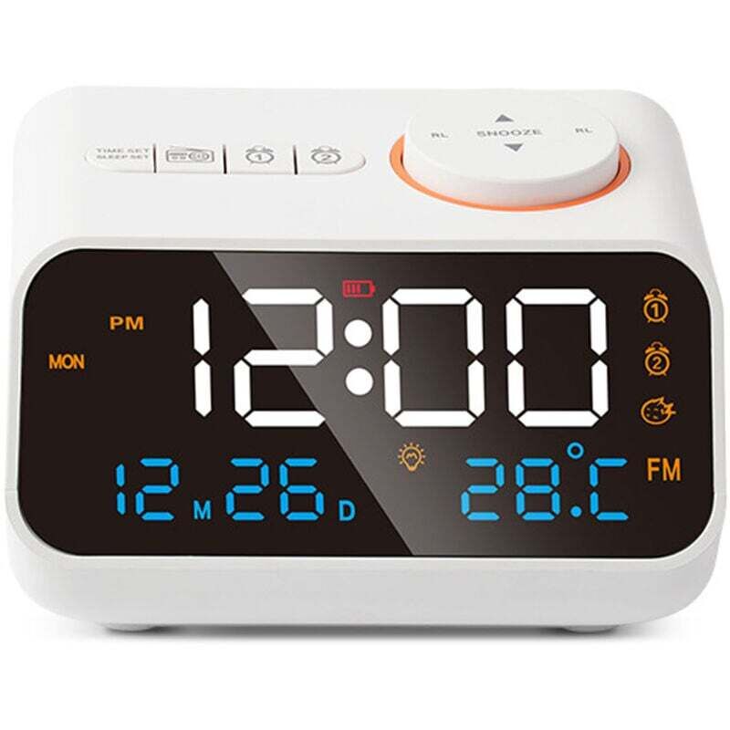 Image of Sveglia radio led multifunzione, timer musicale, radio fm ricaricabile, sveglia per la casa, bianca