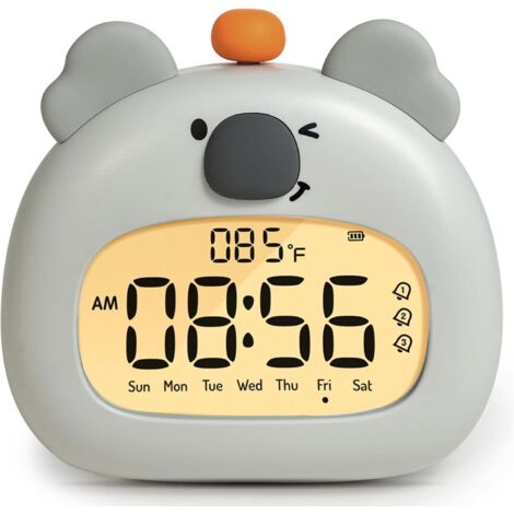 Sveglia rilassante a forma di koala, luce notturna a tema foresta, ricarica rapida USB-C, 3 allarmi e timer, regalo decorativo per la camera da letto che promuove la consapevolezza, adatto a ragazzi e
