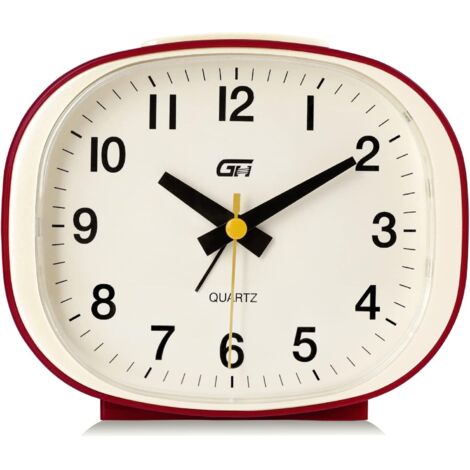 Sveglia rossa da 13,5x11,5 cm, silenziosa, con funzione snooze e luce, moderna sveglia musicale, orologio analogico da comodino, decorazione per ufficio, camera da letto