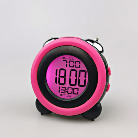 Sveglia silenziosa a LED con luce, orologio elettronico per la casa, volume alto - Cassa nera, rosa