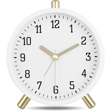 Sveglia silenziosa bianco latte con luce, orologio da tavolo decorativo semplice e moderno, comodino da camera da letto 11 cm