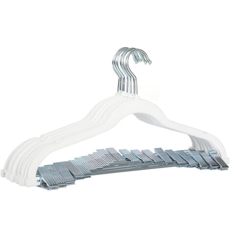 SVITA 10er Set Kleiderbügel Hosenbügel mit Clips und Samt-Bezug Weiß