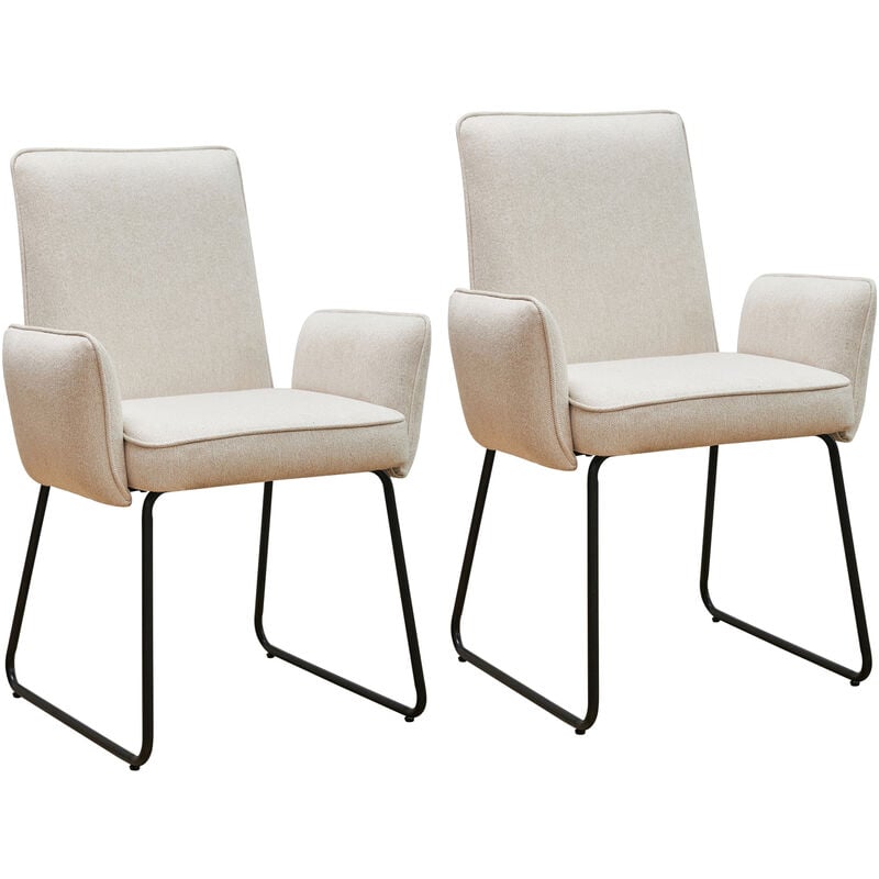 Svita - alba Lot de 2 chaises de salle à manger Chaise à accoudoirs Chaise rembourrée tissu crème