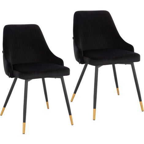 SVITA ALICE Lot de 2 chaises de salle à manger Chaise rembourrée Chaise avec dossier velours noir or