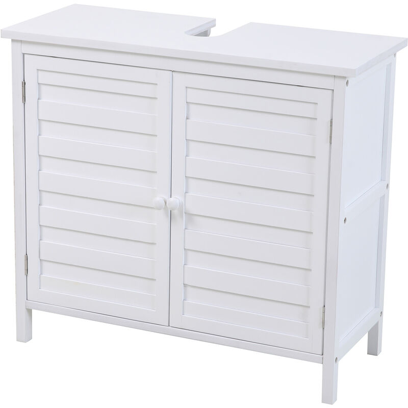 Armoire sous lavabo Armoire de salle de bain avec étagère indépendante en bambou blanc - Svita