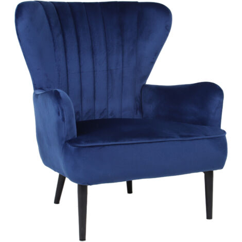 SVITA ARTHUR Fauteuil à oreilles Fauteuil relax Moderne Rembourré Velours Bleu foncé