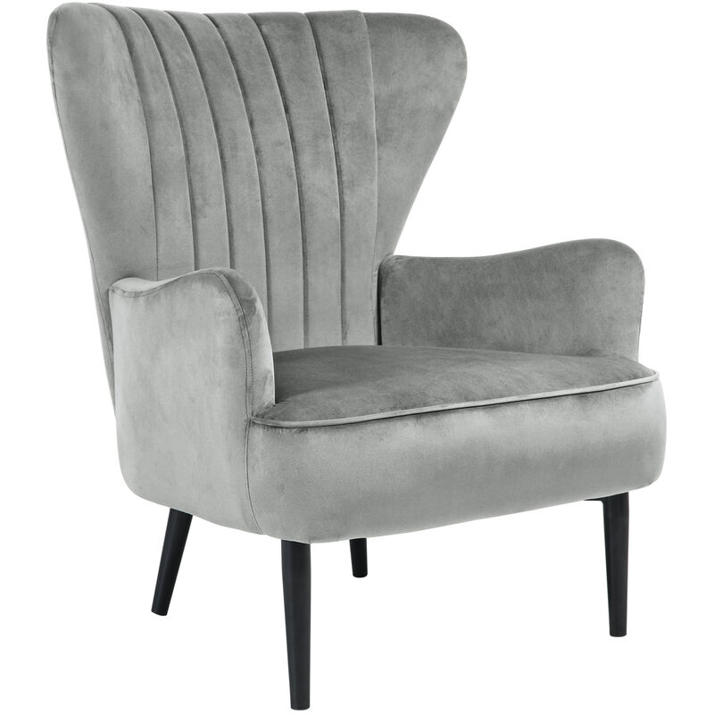 Svita - arthur Fauteuil à oreilles Fauteuil relax Moderne Rembourré Velours Gris