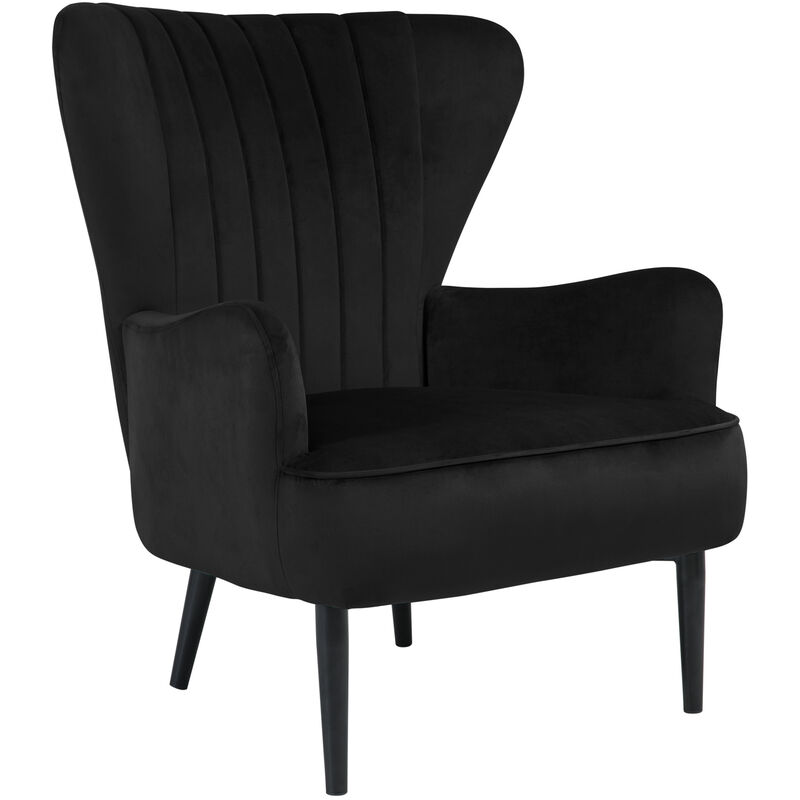 Svita - arthur Fauteuil à oreilles Fauteuil relax Moderne Rembourré Velours Noir