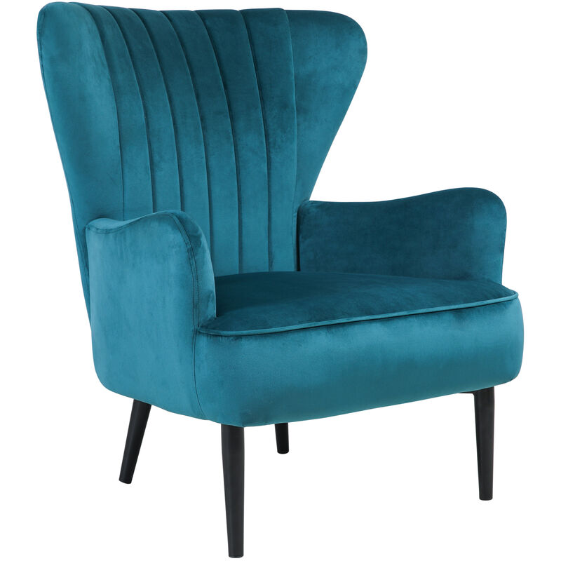 Svita - arthur Fauteuil à oreilles Fauteuil relax Moderne Rembourré Velours Pétrole