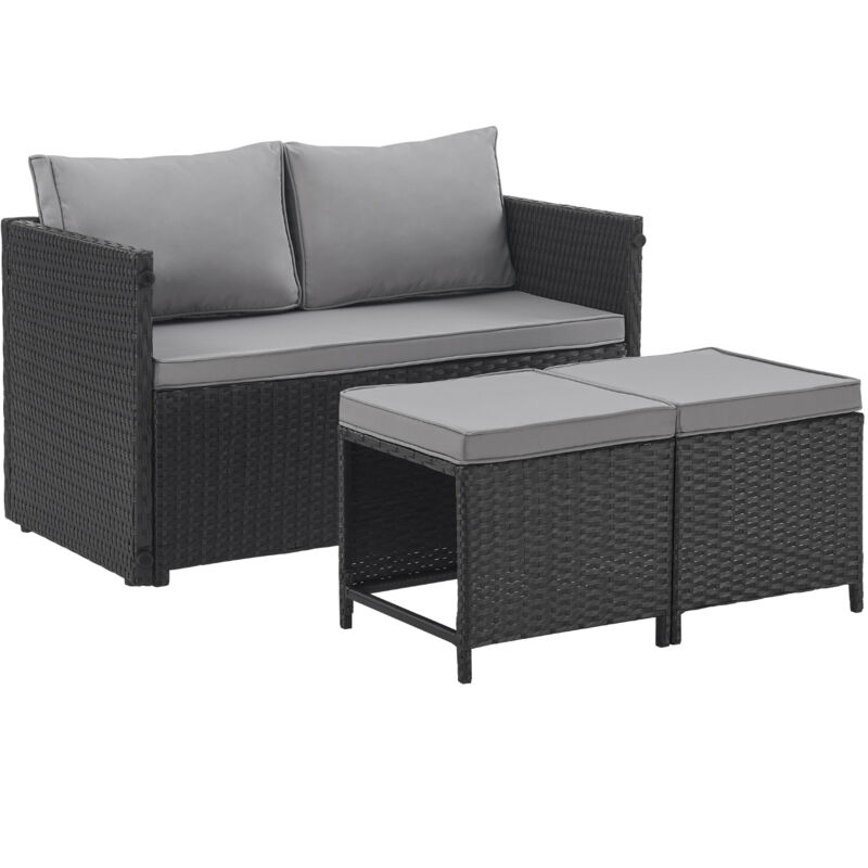 Athina Ensemble de meubles de jardin Outdoor Meubles de balcon Polyrattan Noir - Svita
